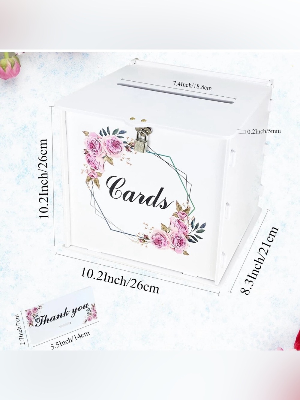 Wedding Card Box with Lock, and thank you card on stand, used once - Picture 6 of 6